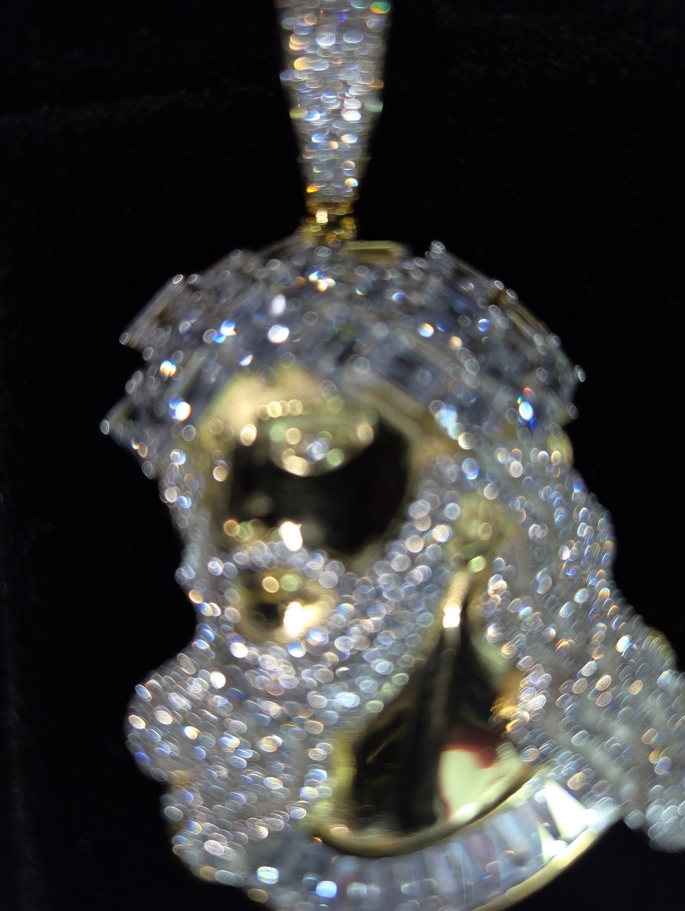 Iced Out 10 carat Moissanite Jesus Peice Baguette Pendant - 14k Yellow ovr 925 S - Picture 13 of 16